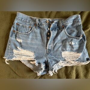Levi's Light Blue Denim Shorts with Button Fly